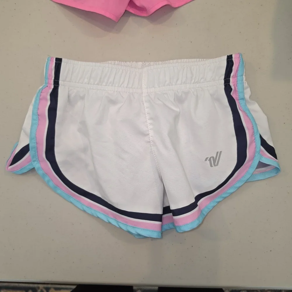 JUSTICE & Varsity Spirit~Lot of 2 Cheer SHORTS ~Pink & White~Girls M & 7/8